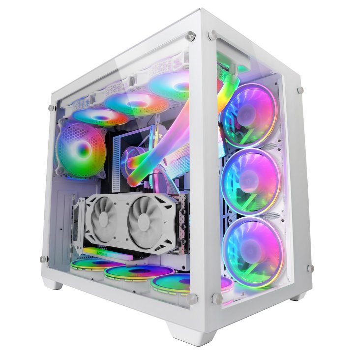 Caja E-atx Torre Gaming Mars Gaming Mcv3 White Xxl Premium Custom Doble Ventana De Cristal Templado Sin Fuente De Alimentacio