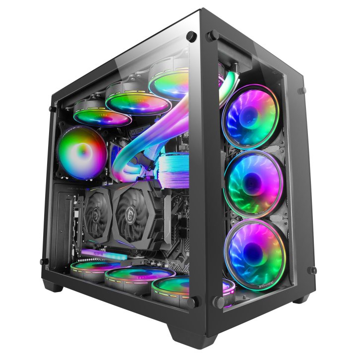 Caja E-atx Torre Gaming Mars Gaming Mcv3 Black Xxl Premium Custom Doble Ventana De Cristal Templado Sin Fuente De Alimentacio