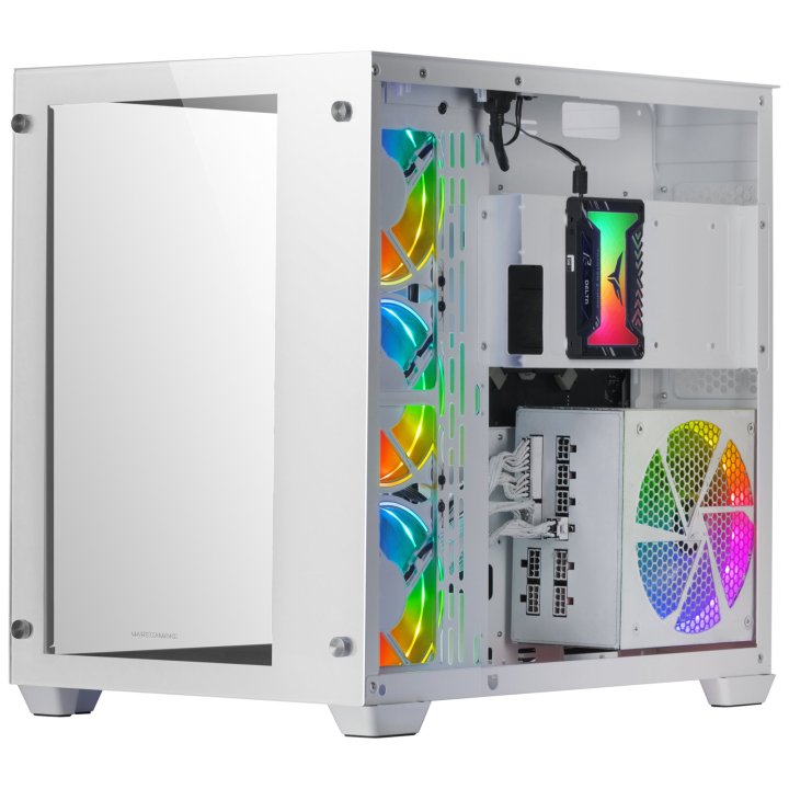 Caja E-atx Torre Gaming Mars Gaming Mcv3 White Xxl Premium Custom Doble Ventana De Cristal Templado Sin Fuente De Alimentacio