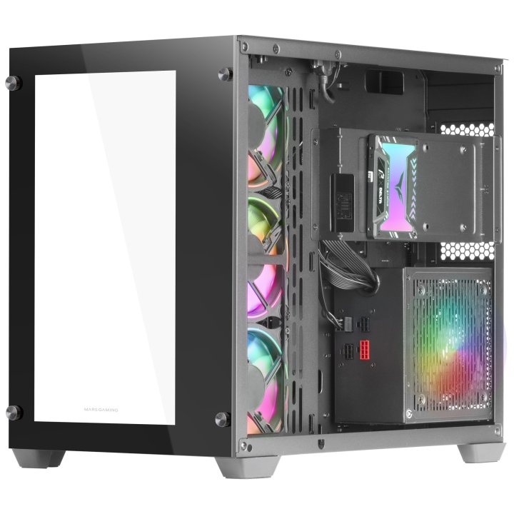 Caja E-atx Torre Gaming Mars Gaming Mcv3 Black Xxl Premium Custom Doble Ventana De Cristal Templado Sin Fuente De Alimentacio