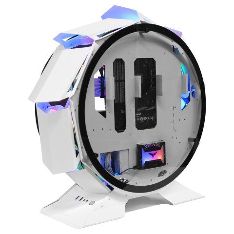 Caja Microatx Gaming Mars Gaming Mcorb White Diseño Esferico Extremo Premium Doble Ventana De Cristal Templado Sin Fuente De 