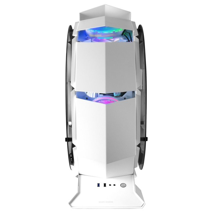 Caja Microatx Gaming Mars Gaming Mcorb White Diseño Esferico Extremo Premium Doble Ventana De Cristal Templado Sin Fuente De 