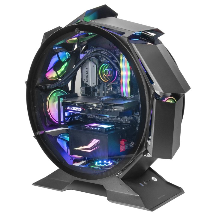 Caja Microatx Gaming Mars Gaming Mcorb Black Diseño Esferico Extremo Premium Doble Ventana De Cristal Templado Sin Fuente De 