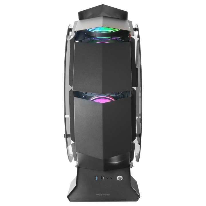 Caja Microatx Gaming Mars Gaming Mcorb Black Diseño Esferico Extremo Premium Doble Ventana De Cristal Templado Sin Fuente De 