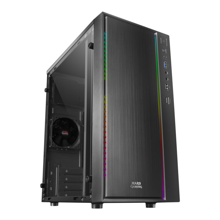 Caja Microatx Gaming Mars Gaming Mcm Black Frontal Linea Rgb Ventana Lateral Total Usb3.0 + Usb 2.0 Sin Fuente De Alimentacio