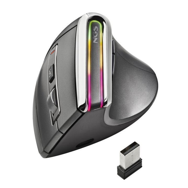 Mouse Ngs Wireless Ergo Gaming Rgb Evo Karma Vertical Recargable Luces Led Conexion Multimodo
