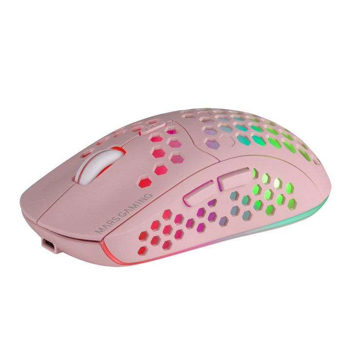 Mouse Mars Gaming Wireless Rgb Mmw3 Pink Usb 2.4g Bateria Recargable 3200dpi Ultraligero Hive Iluminacion Rgb Flow