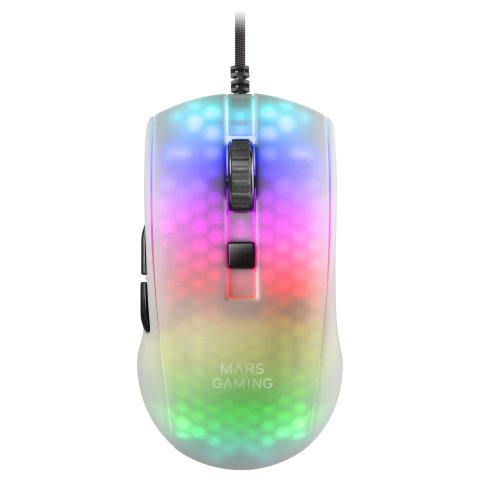 Mouse Mars Gaming Rgb Mmr Translucido White 12800dpi Ultra Ligero 58g Iluminacion Rgb Switches Mecanicos Huano Programables