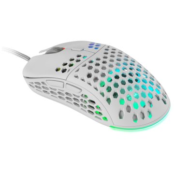 Mouse Mars Gaming Rgb Mm55w Dise¾o Hive White 12800dpi A825pro Switch Huano Superficie Perforada Iluminacion Rgb Chroma Peso  2