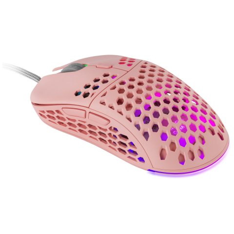Mouse Mars Gaming Rgb Mm55p Dise¾o Hive Pink 12800dpi A825pro Switch Huano Superficie Perforada Iluminacion Rgb Chroma Peso 5