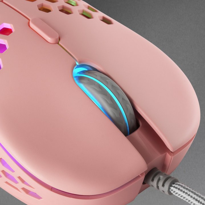 Mouse Mars Gaming Rgb Mm55p Dise¾o Hive Pink 12800dpi A825pro Switch Huano Superficie Perforada Iluminacion Rgb Chroma Peso 5