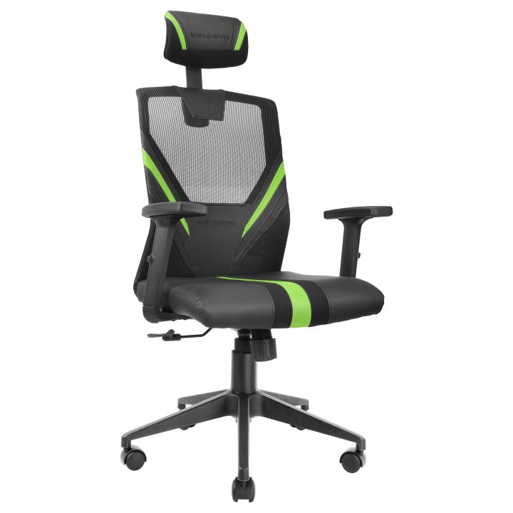 Silla Ergonomica Mars Gaming Mgc-ergo Negra Con Detalles En Verde Respaldo En Malla Transpirable Ajuste Lumbar-cervical-repos