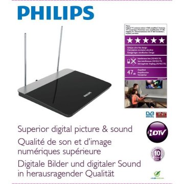 Antena Tdt Interior Philips Hdtv   Uhf   Vhf Ultraplana Filtro 4g 2