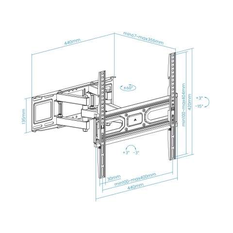 Soporte De Pared Orientable Tooq Lp7846tn-b Para Pantalla 32"- 70" Doble Brazo Con Giro E Inclinacion Max 35kg Vesa 100x100 H