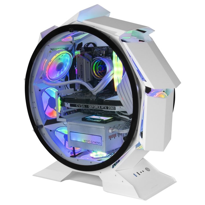 (km0) Caja Microatx Gaming Mars Gaming Mcorb White Diseño Esferico Extremo Premium Doble Ventana De Cristal Templado Sin Fuen