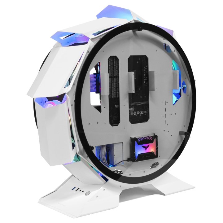(km0) Caja Microatx Gaming Mars Gaming Mcorb White Diseño Esferico Extremo Premium Doble Ventana De Cristal Templado Sin Fuen