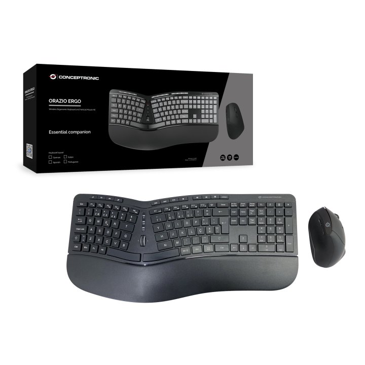 Pack Teclado Y Mouse Wireless Ergonomico Conceptronic Orazio02 Portugues