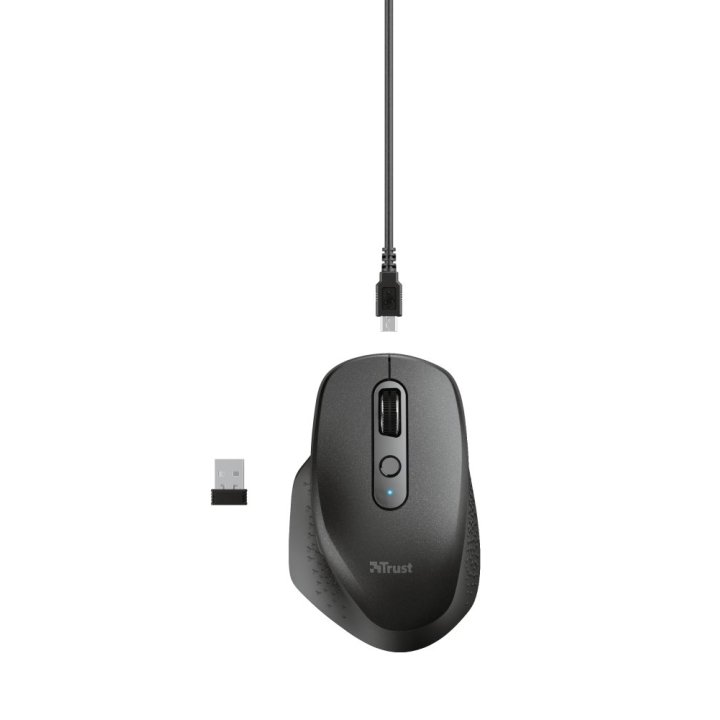 Mouse Trust Wireless Ozaa Recargable- Sensor Optico - 6 Botones - 800 1200 1600 2400dpi - Receptor Micro Usb 23812