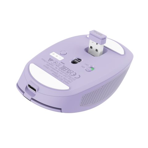 Mouse Trust Wireless Y Bluetooth Ozaa 25384 Morado Recargable- Sensor Optico - 6 Botones - 800 1600 3200dpi - Receptor Usb-a 