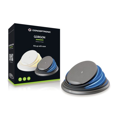 Cargador Inalambrico Conceptronic Gorgon02g Qi 10w Soporte Plegable De Silicio Color Gris
