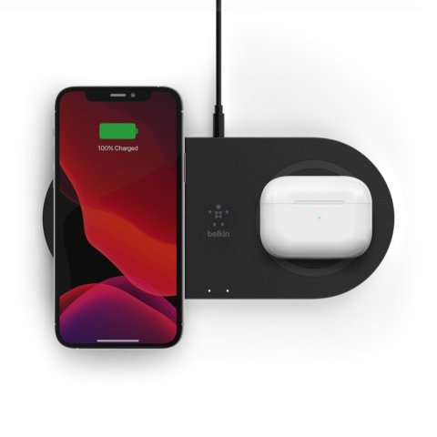 Base De Carga Inalámbrica Doble Belkin Wiz008vfbk 15w Boost Charge Color Negro