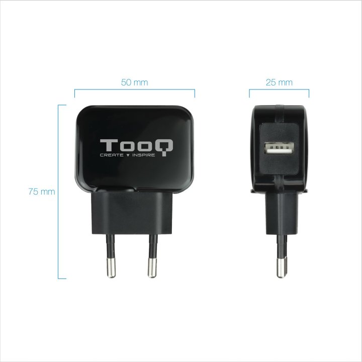 Cargador De Pared Tooq Tqwc-1s01 Usb 2,4a, Negro