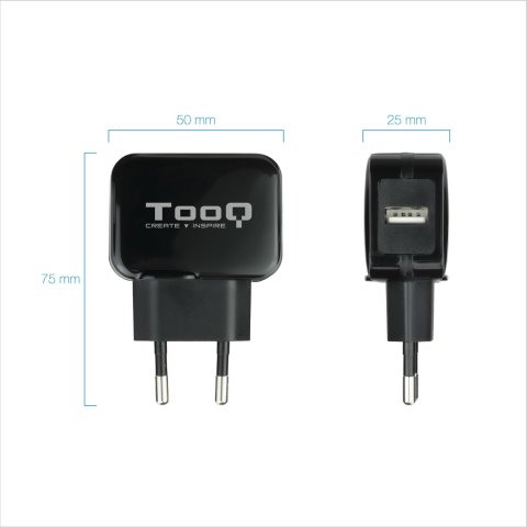 Cargador De Pared Tooq Tqwc-1s01 Usb 2,4a, Negro