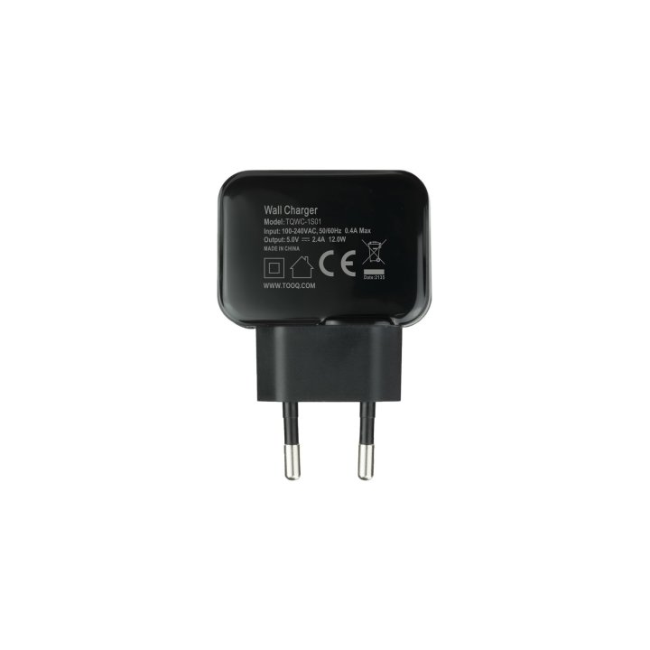 Cargador De Pared Tooq Tqwc-1s01 Usb 2,4a, Negro