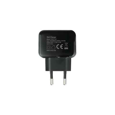 Cargador De Pared Tooq Tqwc-1s01 Usb 2,4a, Negro