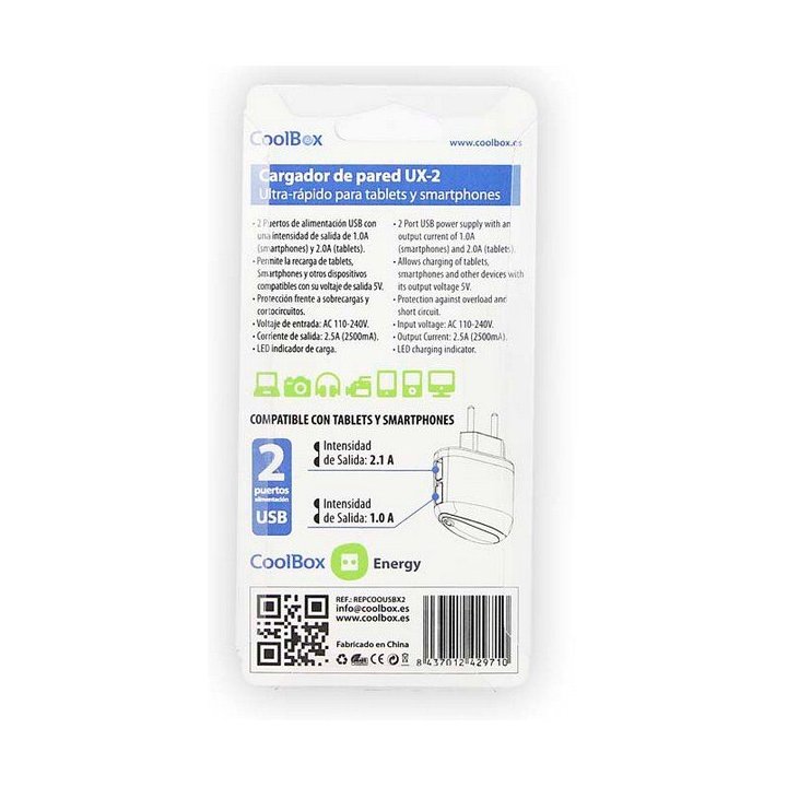 Cargador De Pared Coolbox 2xusb 2500ma