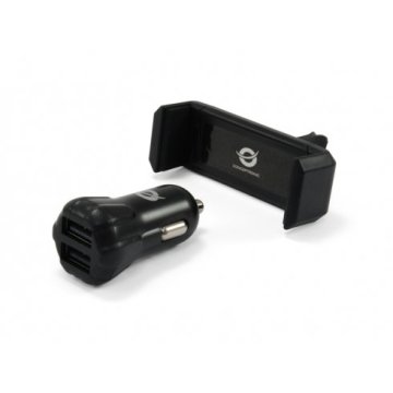 Cargador De Coche Conceptronic 5v 2xusb Para Coche 12 24v + Soporte Smartphone Toma Ventilacion Cusbcar2akit