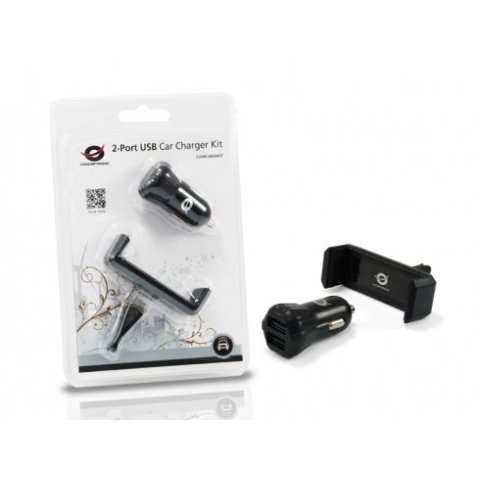 Cargador De Coche Conceptronic 5v 2xusb Para Coche 12 24v + Soporte Smartphone Toma Ventilacion Cusbcar2akit
