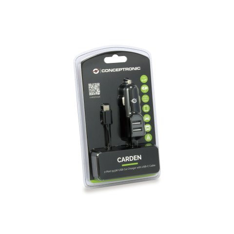 Cargador De Coche Conceptronic Carden05b Con Cable Usb-c + 2 Puertos Tipo A 5v 3.1a 15.5w
