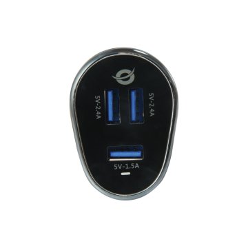 Cargador De Coche Conceptronic Carden06b 3 Puertos Usb A ( 2 P 5v 2.4a 1p 5v 1.5a ) 31.5w 2