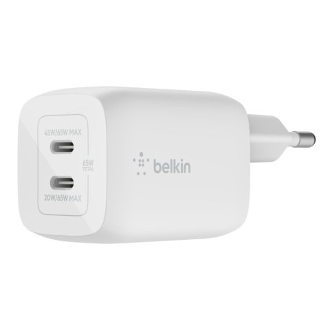 Cargador De Pared Belkin Wch013vfwh Doble Usb-c Gan Boost Charge Pro 65w (45w+20w)