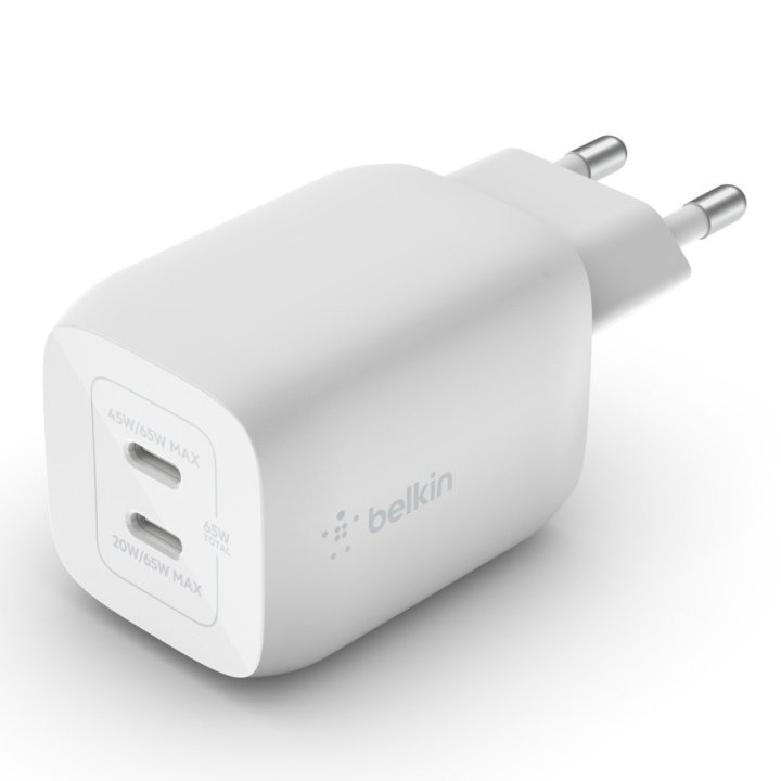 Cargador De Pared Belkin Wch013vfwh Doble Usb-c Gan Boost Charge Pro 65w (45w+20w)