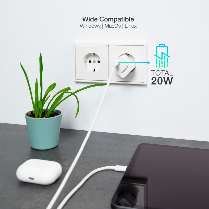 Cargador De Pared Tooq Tqwc-pd20wt Usb-c Pd 20w Blanco