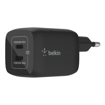 Cargador De Pared Belkin Wch013vfbk Doble Usb-c Gan Boost Charge Pro 65w (45w+20w) Negro 2