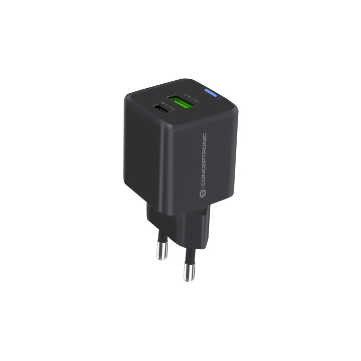 Cargador De Pared Conceptronic Usb-c X1 Usb-ax1 Quickcharge 3.0 Gan Pps 20w Color Negro