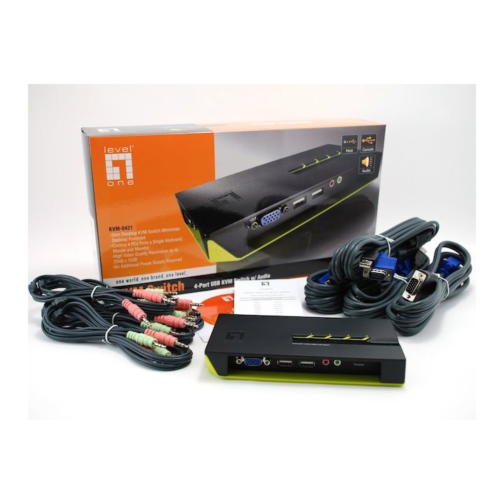 Conmutador Automatico Sobremesa Level One V t m 1a4 Cpus Usb Con Audio Cables Incluidos