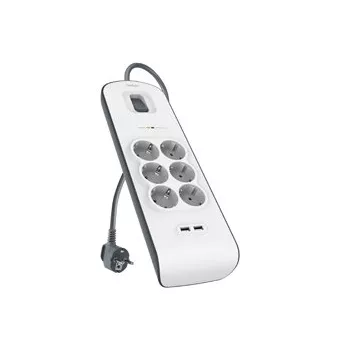 Regleta Alimentacion Belkin Bsv604vf2m De Protección Contra Sobretensiones 6 Tomas + 2 Puertos Usb (2,4 A) Boton De Apagado Y