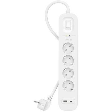 Regleta Alimentacion Belkin Srb001vf2m De Proteccion Contra Sobretensiones 4 Tomas Boton Apagado Usb-c Usb-a
