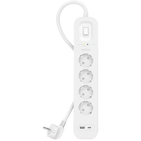 Regleta Alimentacion Belkin Srb001vf2m De Proteccion Contra Sobretensiones 4 Tomas Boton Apagado Usb-c Usb-a