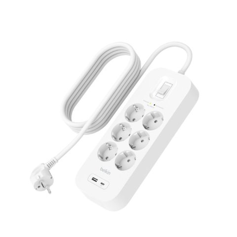Regleta Alimentacion Belkin Srb002vf2m De Proteccion Contra Sobretensiones 6 Tomas Boton Apagado Usb-c Usb-a