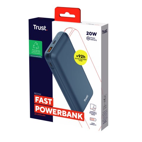 Powerbank Universal Trust 25034 Redoh 20000mah Color Azul18w Carga Rapida 2xusb-c 1xusb-a