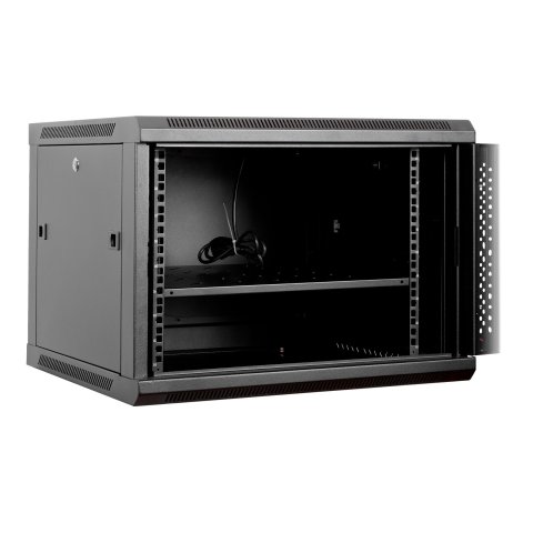 Armario Mural 19" Aiten Data 9u Ai6609 600 X 600 X 520 2l Color Negro Puerta De Cristal Templado Incluye Accesorios