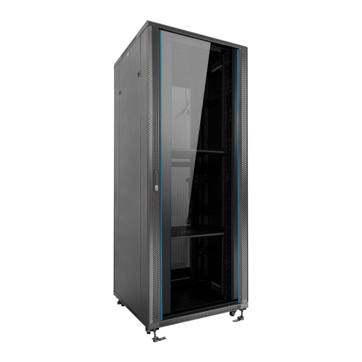 Armario De Suelo 19" Aiten Data 42u Ai6642 Plus 600 X 600 X 2060 Color Negro Puerta De Cristal Templado Puerta Trasera Perfor