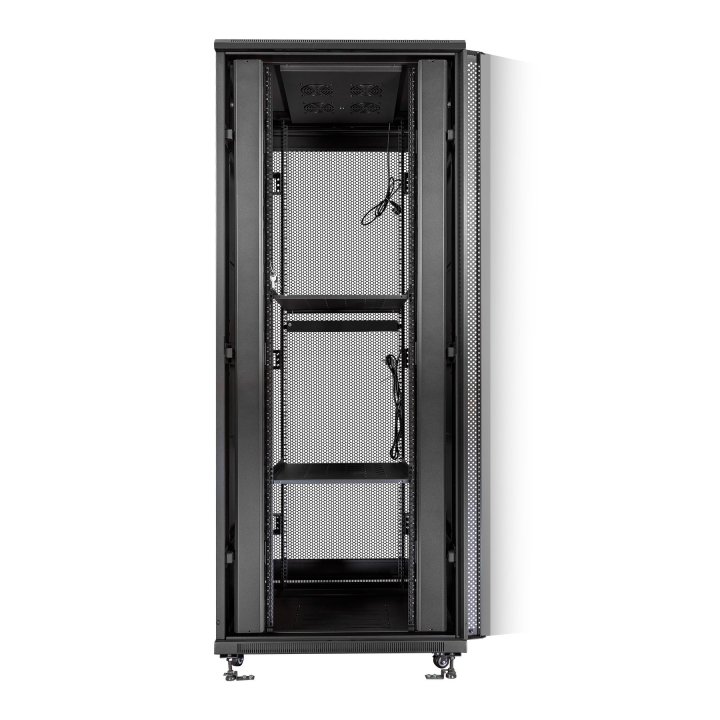 Armario De Suelo 19" Aiten Data 42u Ai6642 Plus 600 X 600 X 2060 Color Negro Puerta De Cristal Templado Puerta Trasera Perfor