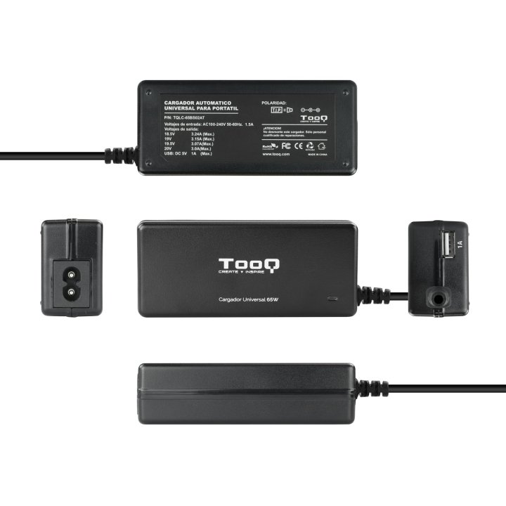 Cargador Universal De Portatil Tooq Tqlc-65bs02at 65w Automatico 8 Conectores Puerto Usb
