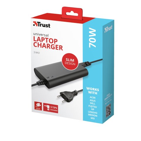 Cargador Universal De Portatil Trust Ultra Slim 70w 18-20 V Multiples Conectores 23925